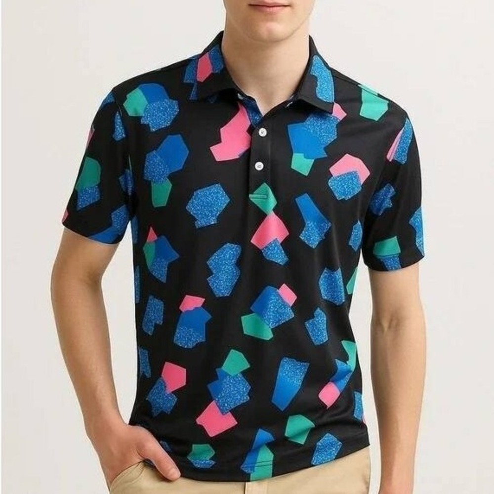 Chubbies Performance Polo Golf Abstract Print Quick Dry Athletic Black Medium